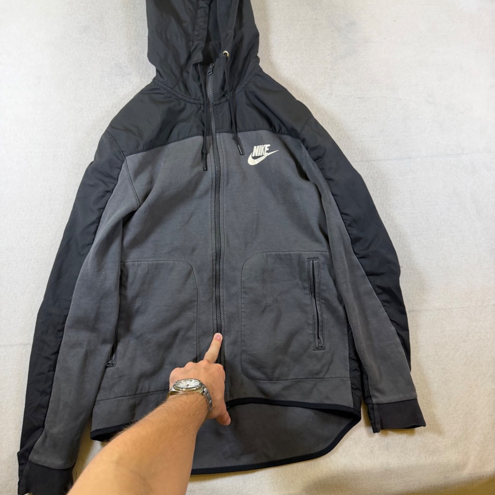 Nike Mens Full Zip Hoodie Charcoal Grey Black Hybrid Windrunner Jacket Medium